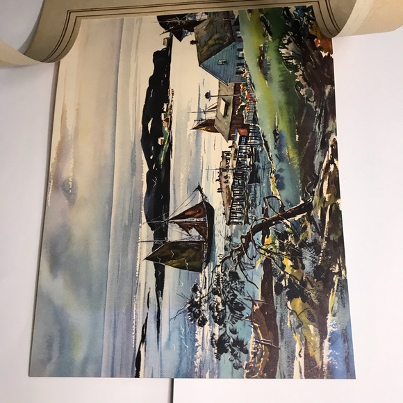 Watercolor Art Harbor Seaport C. Ivar Gilbert lithograph  Print Coming into port - Picture 8 of 16